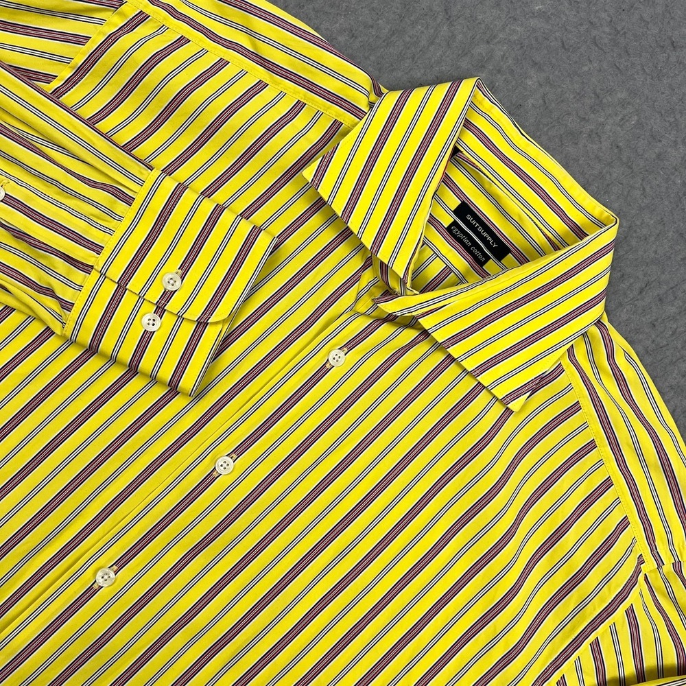 SUITSUPPLY Egyptian Cotton Shirt Men's 43/17 Yellow Striped Extra Slim Button Up